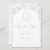 Wappen Monogram Pale Taupe Script Save The Date (Vorderseite)