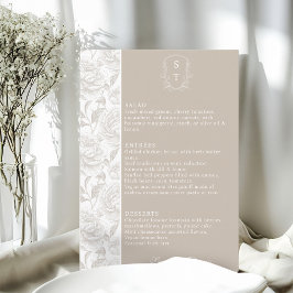 Wappen Monogram Pale Taupe Wedding Menu Card Menükarte
