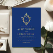 Wappen Monogram Royal Blue Imitats Gold Foil Weddi