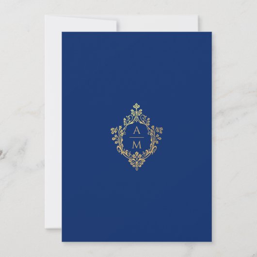 Wappen Monogram Royal Blue Imitats Gold Foil Weddi Einladung (Rückseite)