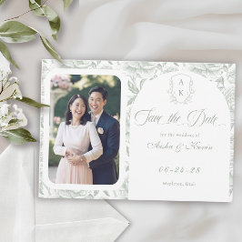 Wappen Monogram Sage Green Script Foto Save The Date