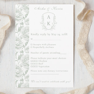 Wappen Monogram Sage Green Wedding RSVP Karte