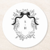 Wappen Monogram Vintage Viktorianische Hochzeit Runder Pappuntersetzer (Vorderseite)