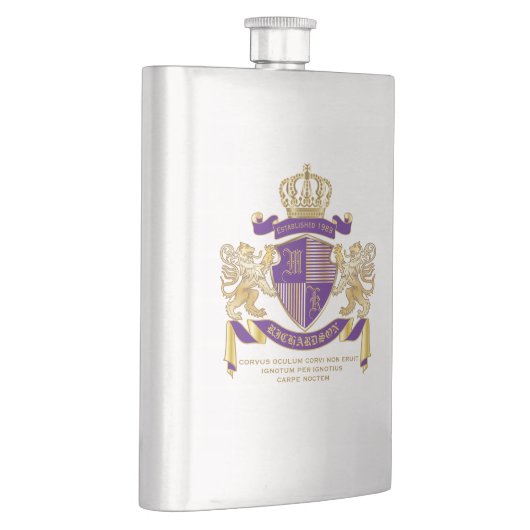 Wappen Monogramm-Emblem-goldenes Löwe-Schild Flachmann (Rechts)