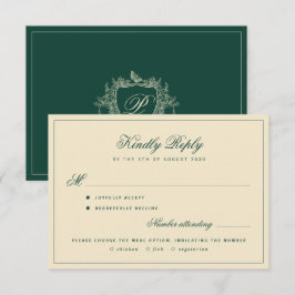 Wappen-Monogramm-Essenwahl Smaragdgrüne Hochzeit RSVP Karte