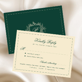 Wappen-Monogramm-Essenwahl Smaragdgrüne Hochzeit RSVP Karte