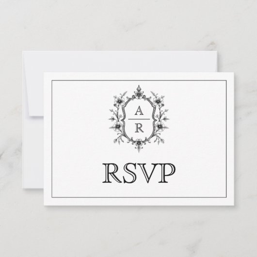 Wappen-Monogramm QR-Code RSVP Karte (Vorderseite)