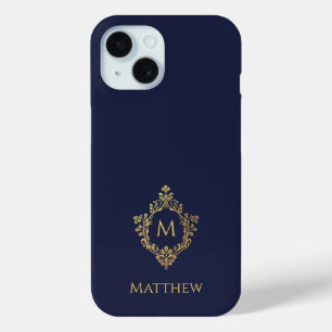 Wappen Navy Blue Gold Monogram Name Vintag Case-Mate iPhone Hülle