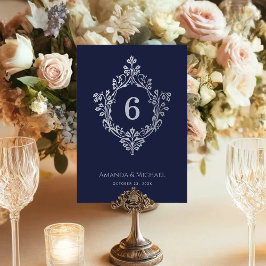 Wappen Navy Blue Vintag Antique Elegante Hochzeit Tischnummer