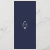 Wappen Navy Blue Vintag Elegant Monogram Wedding Menükarte (Rückseite)