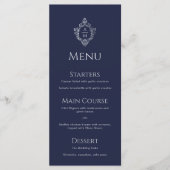Wappen Navy Blue Vintag Elegant Monogram Wedding Menükarte (Vorderseite)