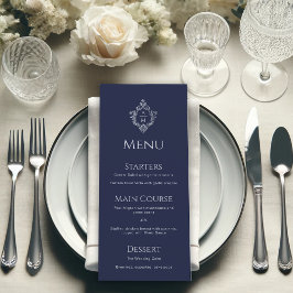 Wappen Navy Blue Vintag Elegant Monogram Wedding Menükarte