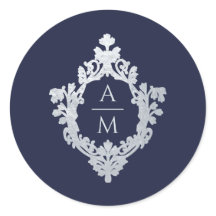Wappen Navy Blue Vintag Verziert 2 Initial Monogra