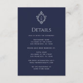 Wappen Navy Blue Wedding Details Monogramm Vintag Begleitkarte (Vorderseite)