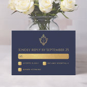 Wappen Navy Blue Wedding Monogram Imitate Gold Ele RSVP Karte