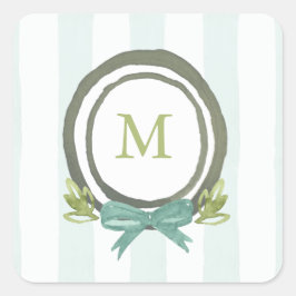 Wappen Pastell Light Blue und Green Monogram Quadratischer Aufkleber
