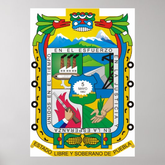Wappen Puebla Offizielles mexikanisches Heraldry-L Poster (Vorne)