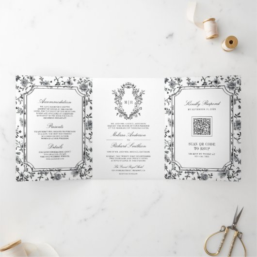 Wappen QR Code Wedding Dreifach Gefaltete Einladung (Innenseite)