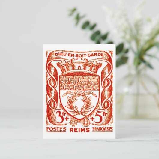 Wappen, Reims Frankreich Postkarte (Stehend Vorderseite)