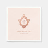 Wappen Rosa Gold Monogram Elegante Hochzeit Serviette (Vorderseite)