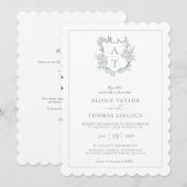 Wappen Sage Green Monogram QR Code Hochzeit Einladung (Vorne/Hinten)