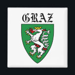 Wappen von Graz - ÖSTERREICH Magnet<br><div class="desc">Graz ist bekannt als Uni und Universitätsstadt mit vier Unis und vier Universitäten. Das historische Zentrum (Altstadt) ist eines der besterhaltenen Stadtzentren Mitteleuropas.</div>