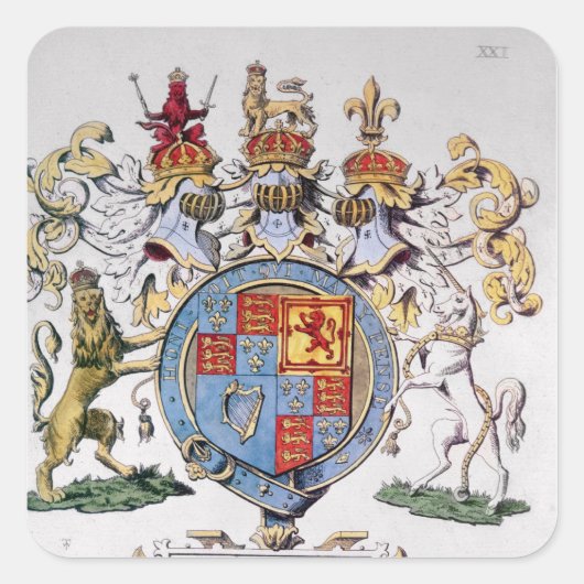 Wappen von König James I. von England Quadratischer Aufkleber (Vorderseite)