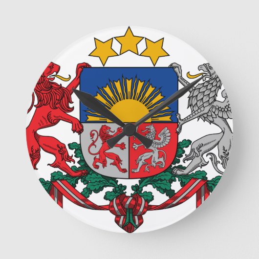 Wappen von Lettland - Latvijas ģerbonis Runde Wanduhr (Vorderseite)