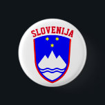 Wappen von SLOWENIEN Button<br><div class="desc">Sloweniens Name bedeutet "Land der Slowenen" in slowenischer und anderer südslawischer Sprache.</div>