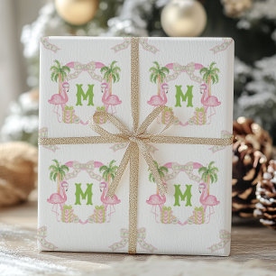 Wappen Watercolor Pink Flamingo Monogram Geschenkpapier Set