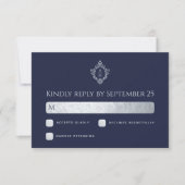 Wappen Wedding Monogram Navy Blue Imitats Silver F RSVP Karte (Vorderseite)