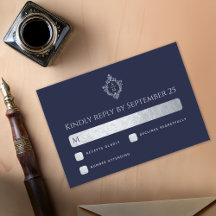 Wappen Wedding Monogram Navy Blue Imitats Silver F