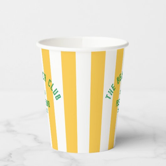 Wappen Yellow Cabana Stripe Monogram Pappbecher (Links)