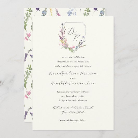 Wappen zur Wildblume von Wasserfarben Einladung (Vorne/Hinten)