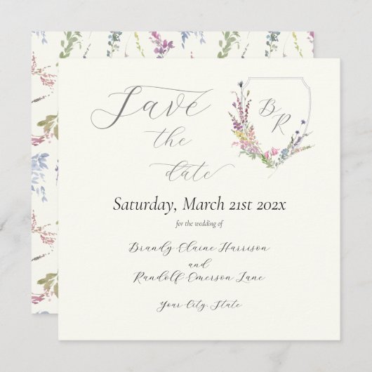 Wappen zur Wildblume von Wasserfarben Save The Date (Vorne/Hinten)