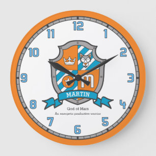 Wappenorange des Martinnamensbedeutungsbuchstaben Große Wanduhr