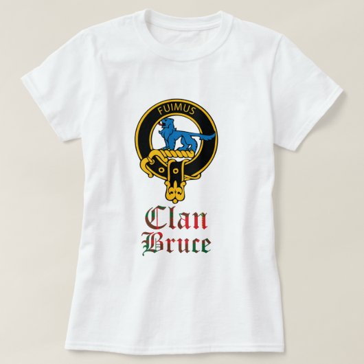 Wappentartan-Clan Bruce nennen schottischer T-Shirt (Design vorne)