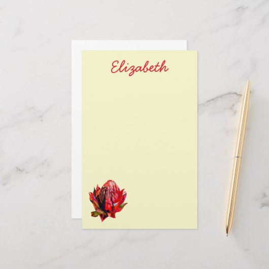Waratah Australian native flower watercolor Briefpapier (Vorderseite/Rückseite Beispiel)