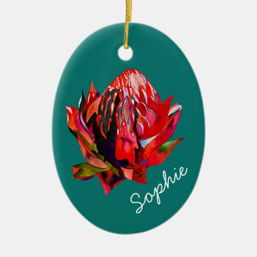 Waratah Australian native flower watercolor Keramik Ornament (Vorne)