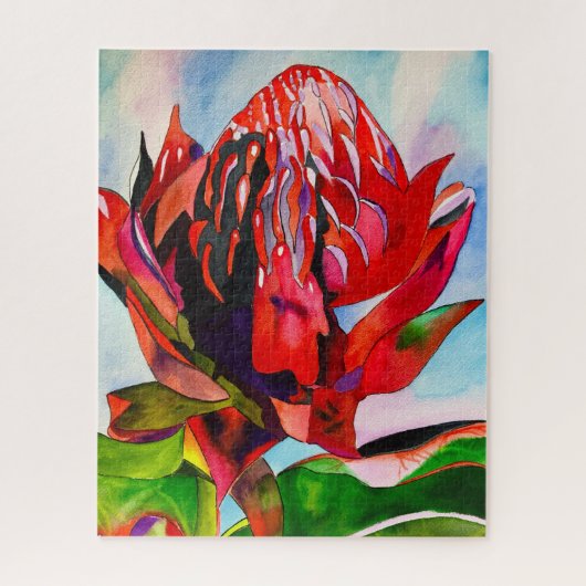 Waratah Australian native flower watercolor Puzzle (Vertikal)