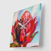 Waratah Australian native flower watercolor Quadratische Wanduhr (Winkel)
