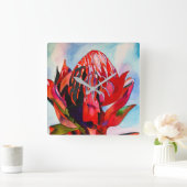 Waratah Australian native flower watercolor Quadratische Wanduhr (Zuhause)