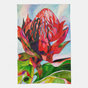 Waratah Australische Blume Aquarell Geschirrtuch