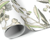 Waratah & Gumnut Eukalyptus - grün und weiß Geschenkpapier (Rolleneckpunkt)