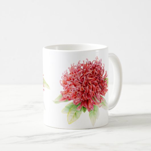 Waratah Protea Rote Blume Aquarellkunst Tasse (VorderseiteRechts)