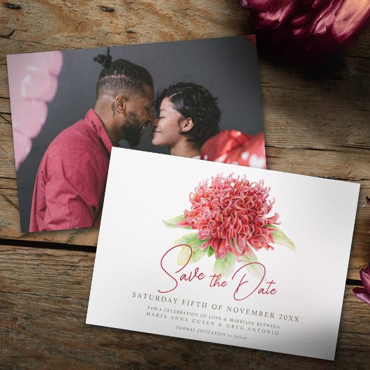 Waratah Rote Blume Aquarell Foto Hochzeit Save The Date