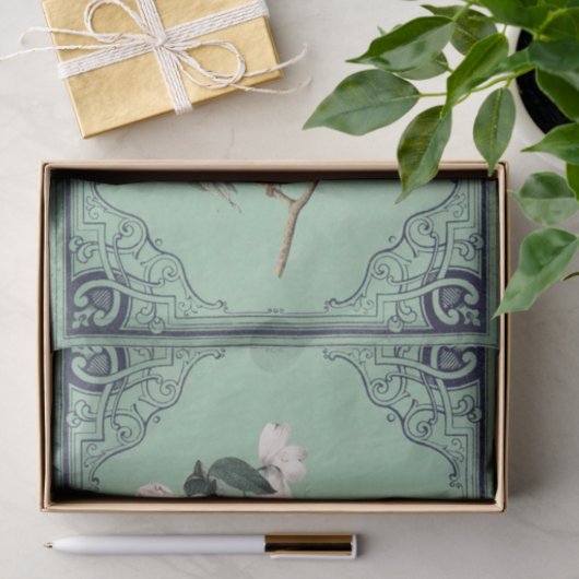 Warbler Bird auf weißem Dogwood-Rahmen Seidenpapier (Geschenk)