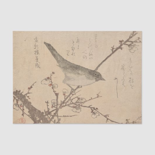 Warbler von Kubo Shunman über den Zweig Plum Seidenpapier (Vorderseite)