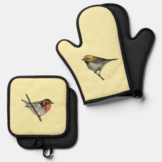 Warblers Gelbes Pot Holding-Set Ofenhandschuh & Topflappen-Set (Vorderseite/Rückseite)
