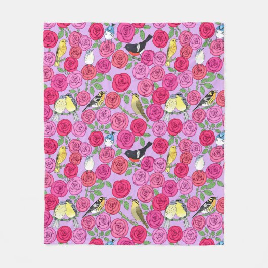 Warblers und Rose auf Lavendel Fleece Blanket (Vorderseite)